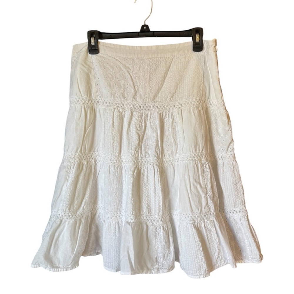 Tommy Hilfiger White Tiered Eyelet Cotton Skirt